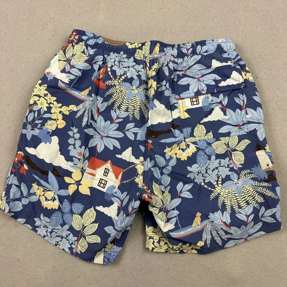 McLaughlin Swim Shorts Men Small Blue Floral Tropical Print Mesh Liner Pockets S
